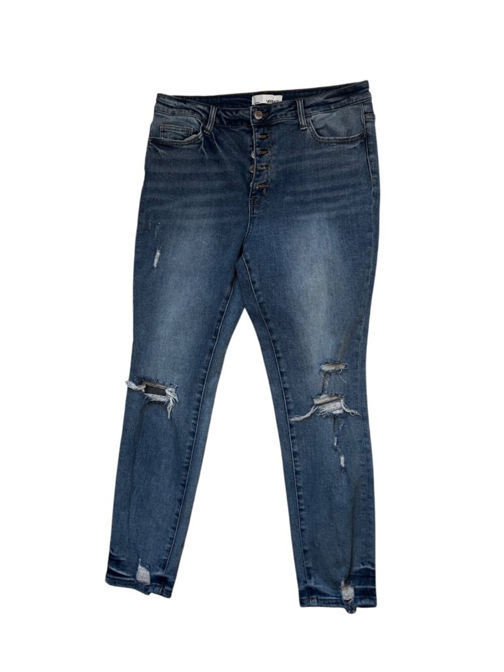Vervet High-Rise Distressed Button-Fly Skinny Jeans Womens Size 32 Blue 1976